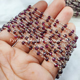 Garnet Gemstone Rosary Chain, 3.5-4mm Beads Chain, 925 Sterling Silver Plated Wire Wrapped Beaded Chain – SELLING BY FOOT